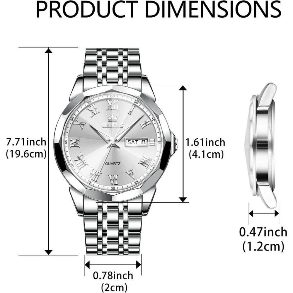 Olevs Men's Silver Steel Stain Waterproof Stainless Luminous Stylish Wrist Watch